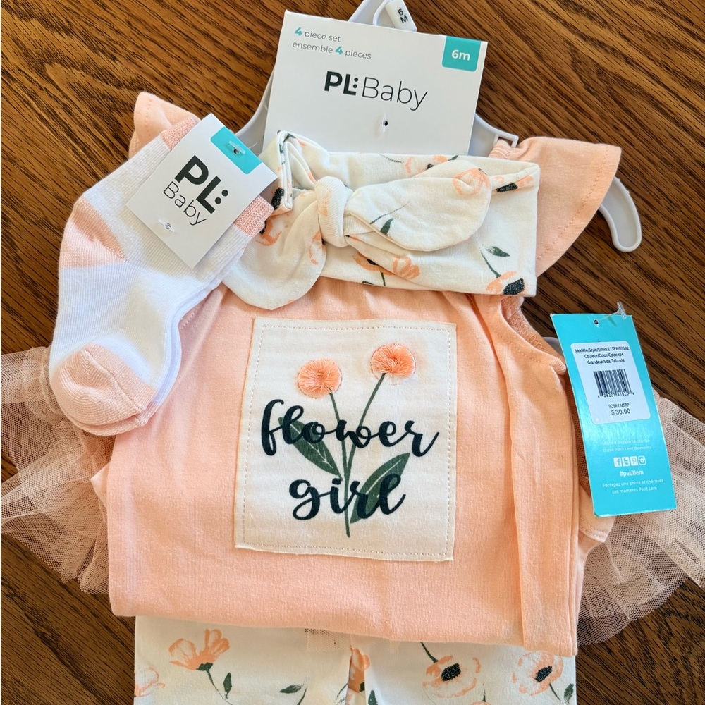 Petit Lem Peach Floral 'Flower Girl' Baby Outfit Set
